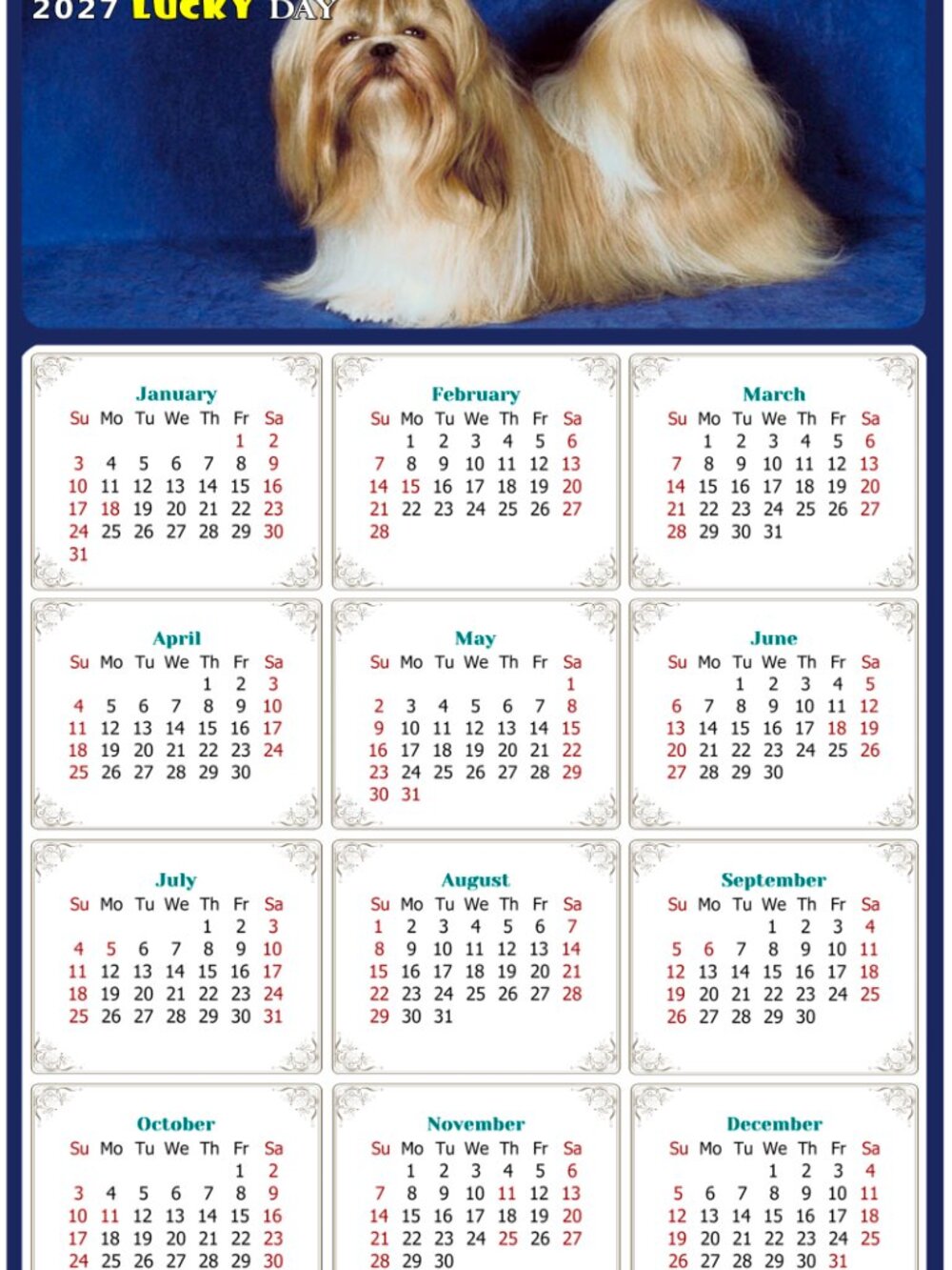 2027 Magnetic Calendar - Today is my Lucky Day - Dogs Themed 07 (7 x 10.5)